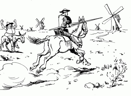 Don Quixote tilting at windmill